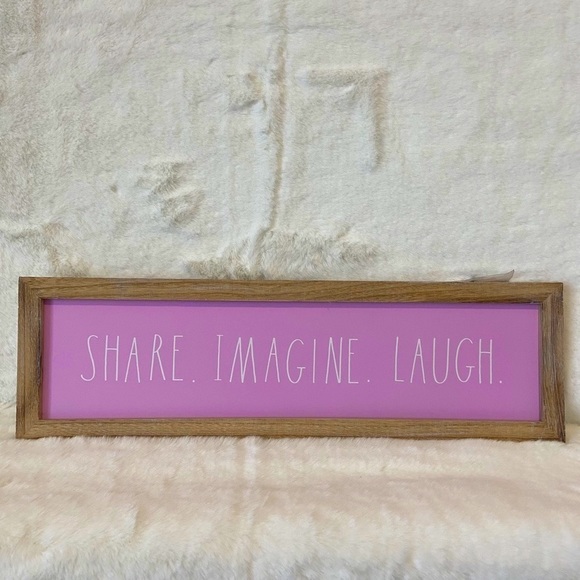Rae Dunn Pink "Share Imagine Laugh" Wooden Sign - Picture 1 of 4